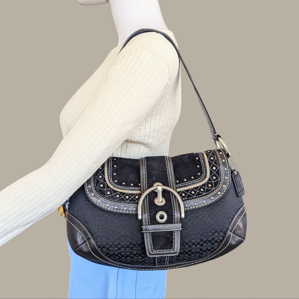Coach Vintage Soho Black Signature C Canvas & Patchwork Shoulder Bag - Picture 3 of 16